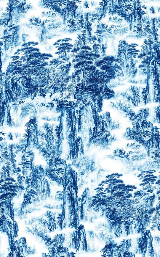 山水画印花华亿平台图片