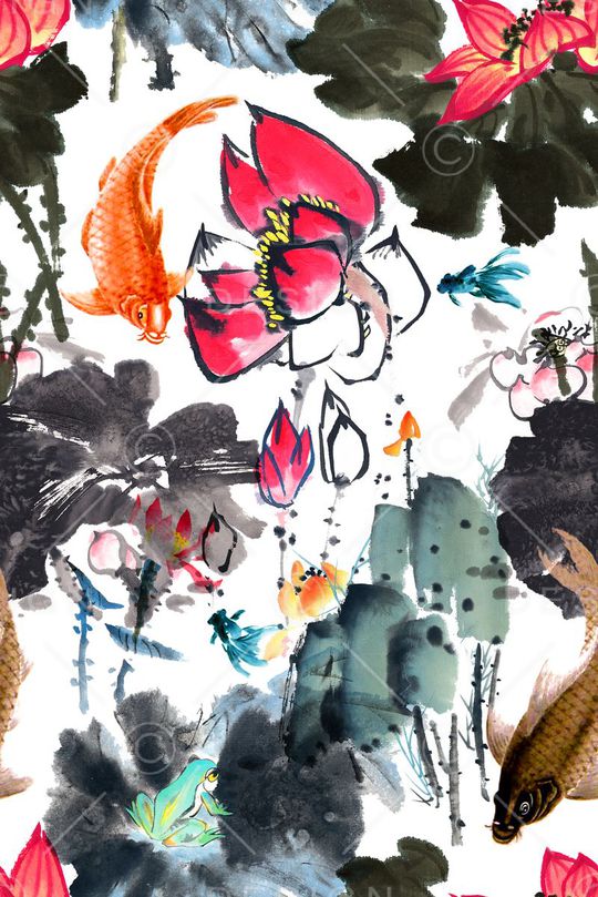 山水画印花华亿平台图片