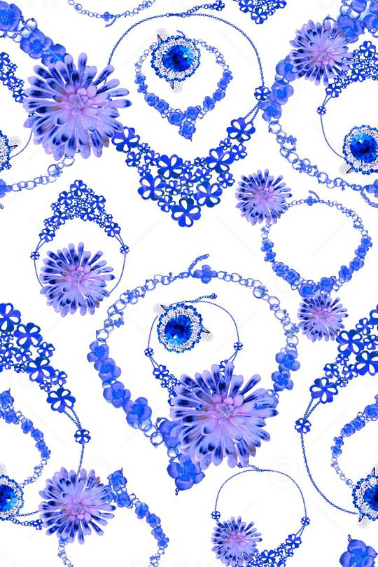 抽象手绘满版珠宝宝石印花华亿平台图片