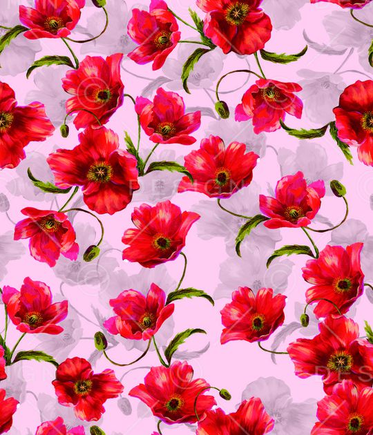 罂粟花印花华亿平台图片