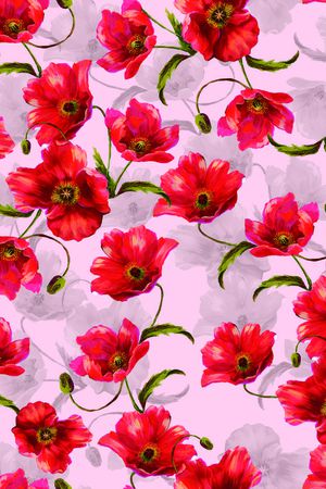 罂粟花印花华亿平台图片