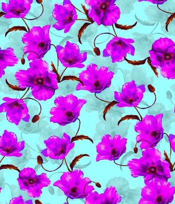 罂粟花印花华亿平台图片