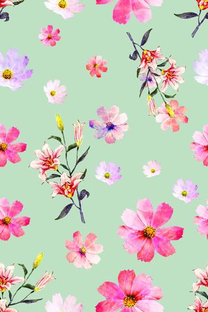 水彩花印花华亿平台图片