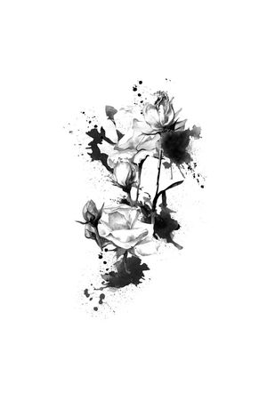 水墨玫瑰印花华亿平台图片