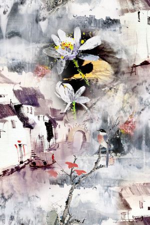 山水画印花华亿平台图片