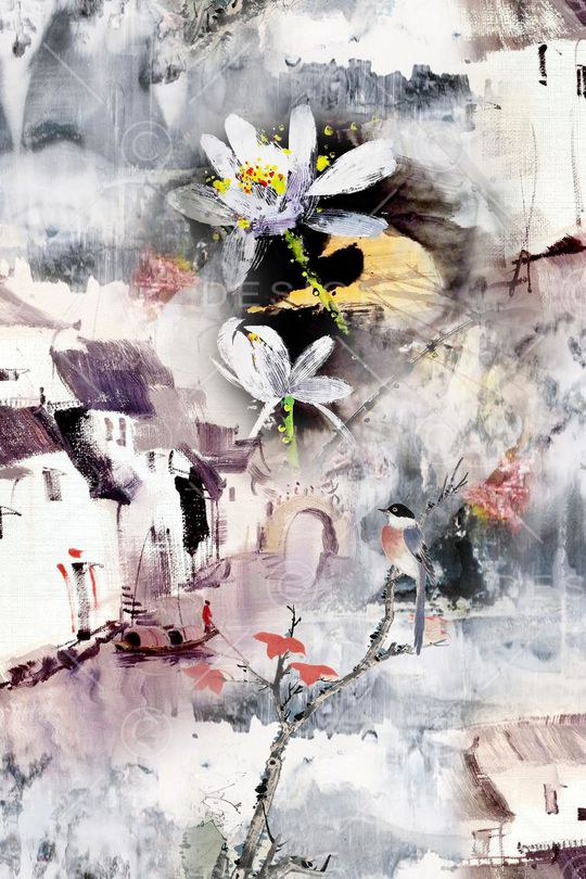 山水画印花华亿平台图片