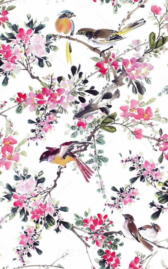 工笔画印花华亿平台图片