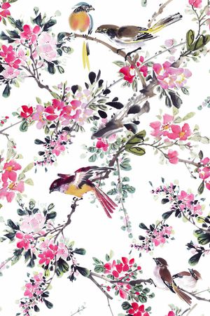 工笔画印花华亿平台图片