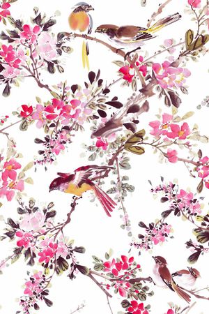 工笔画印花华亿平台图片