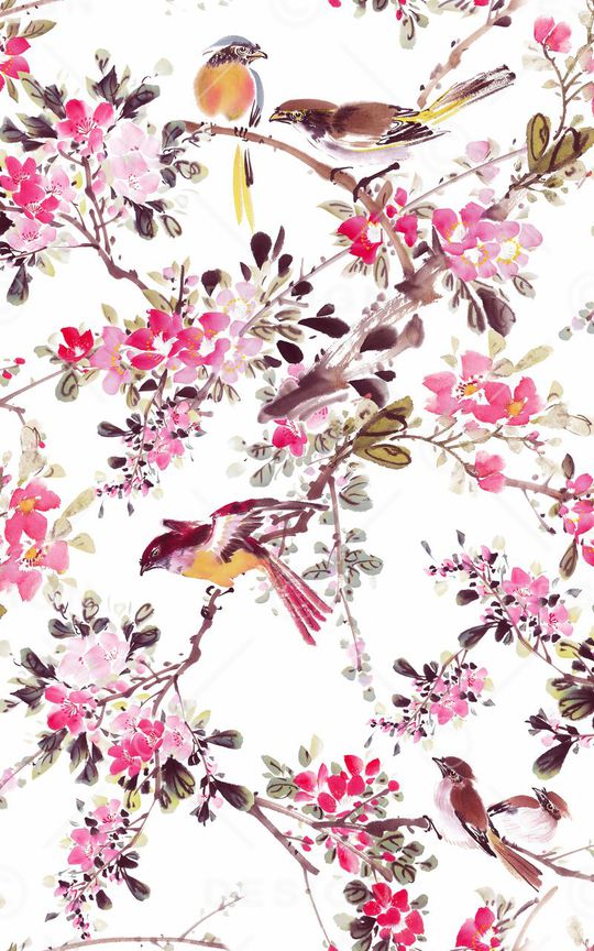 工笔画印花华亿平台图片