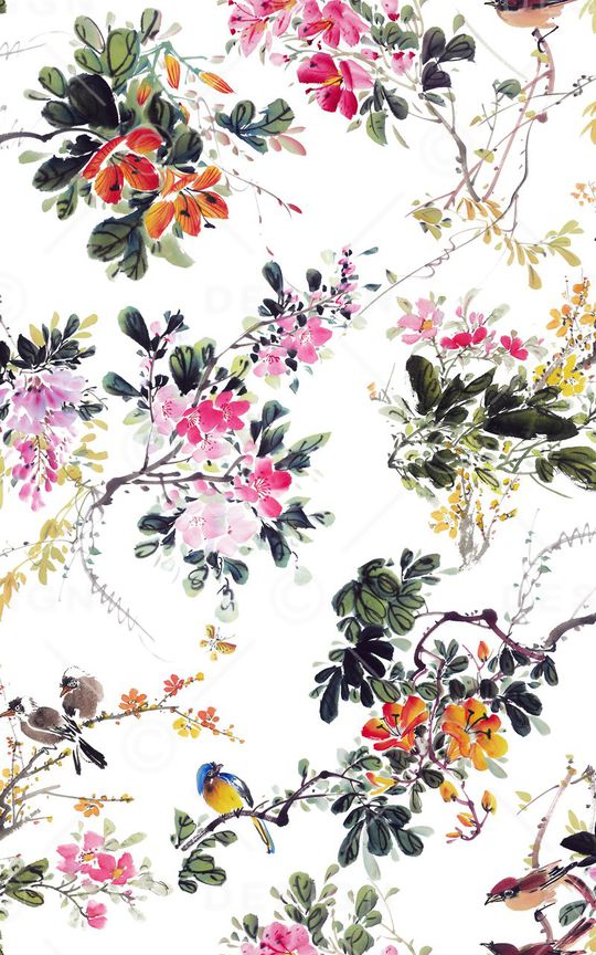 工笔画印花华亿平台图片