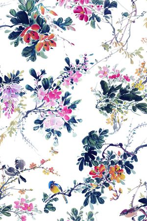 工笔画印花华亿平台图片