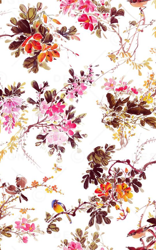 工笔画印花华亿平台图片