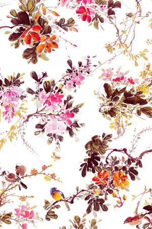 工笔画印花华亿平台图片