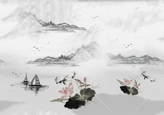 水墨画印花华亿平台图片