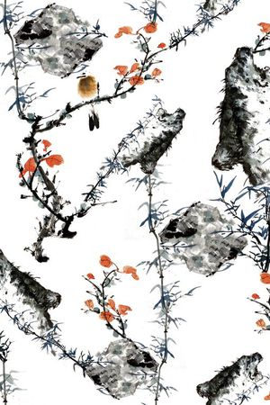 水墨画印花华亿平台图片