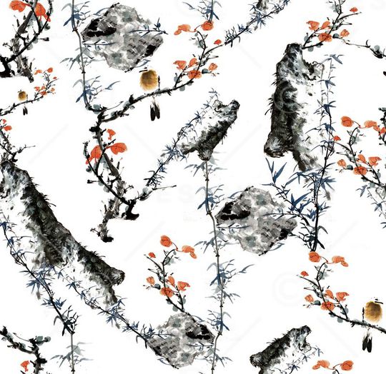 水墨画印花华亿平台图片