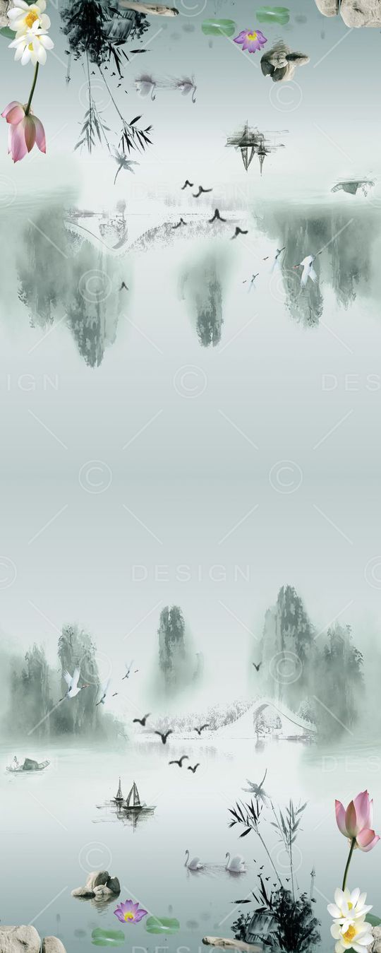 水墨画印花华亿平台图片