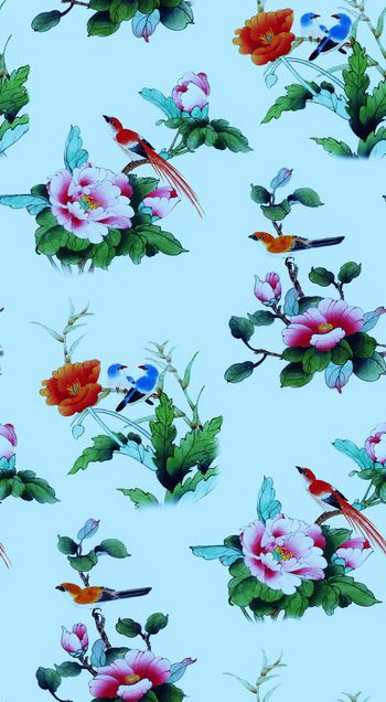 638444-中国风牡丹 喜鹊枝头