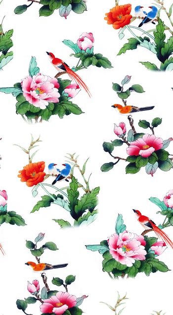 638445-中国风牡丹 喜鹊枝头--2