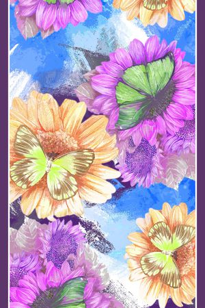 时尚优雅花卉丝巾长巾印花华亿平台图片