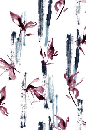 水墨花卉印花华亿平台图片