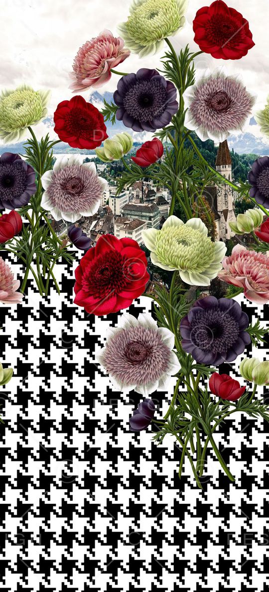 手绘花卉、千鸟格、风景图片印花华亿平台图片