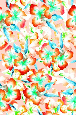 时尚抽象手绘水彩画花卉数码印花印花华亿平台图片