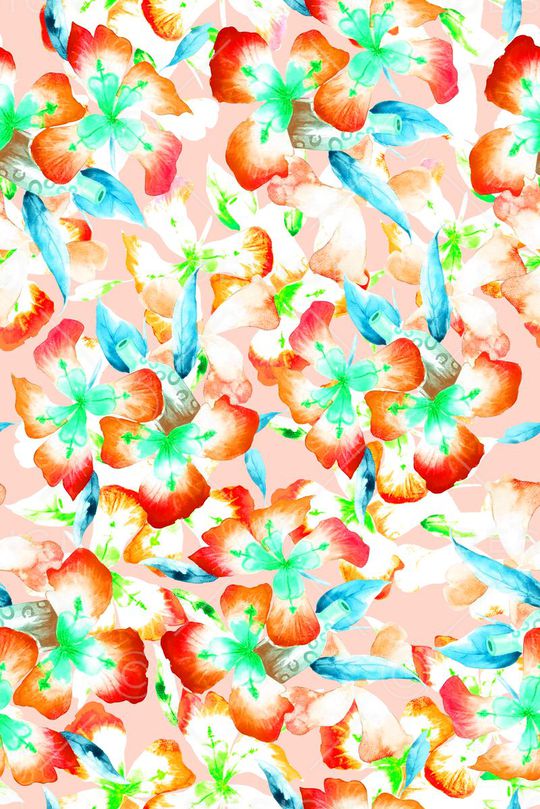 时尚抽象手绘水彩画花卉数码印花印花华亿平台图片