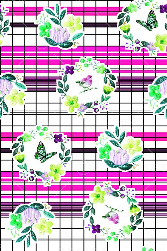 抽象手绘满版刺绣印花华亿平台图片