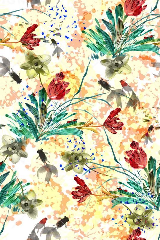 水彩花卉印花华亿平台图片