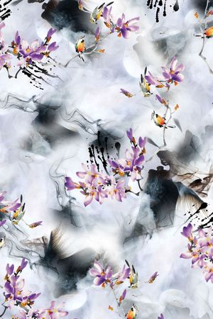 水墨。紫藤花印花华亿平台图片