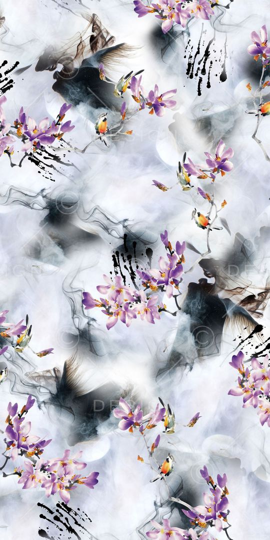 水墨。紫藤花印花华亿平台图片