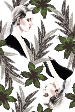 女人、花卉、素雅印花华亿平台图片