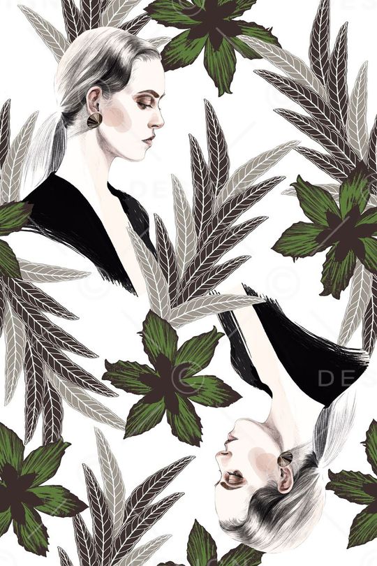 女人、花卉、素雅印花华亿平台图片