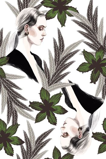 女人、花卉、素雅印花华亿平台图片