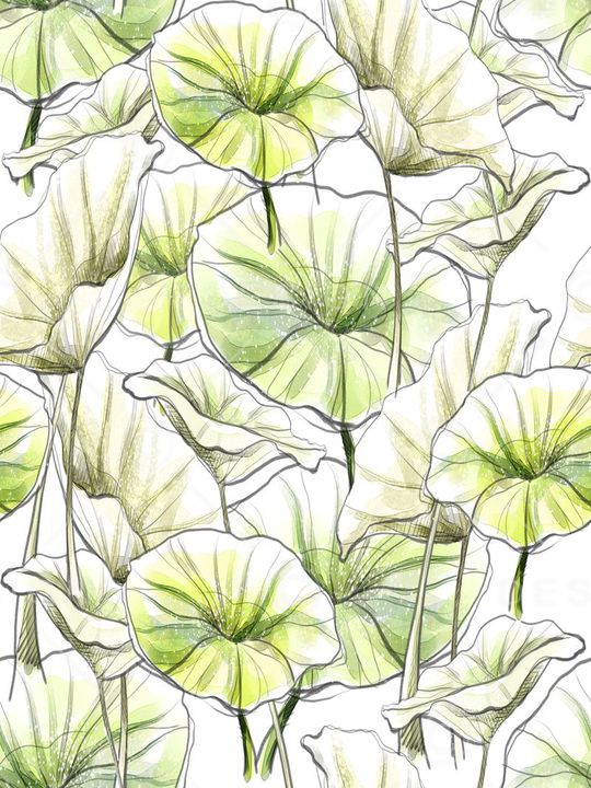 小清新、手绘、荷叶印花华亿平台图片