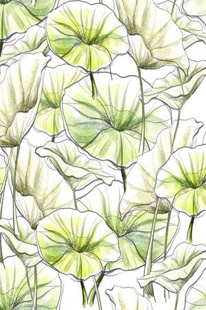 小清新、手绘、荷叶印花华亿平台图片