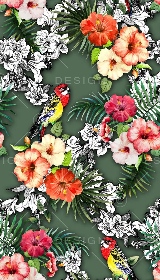 热带花卉印花华亿平台图片