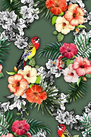 热带花卉印花华亿平台图片