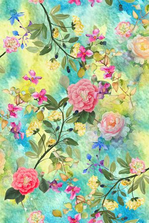 水彩花卉印花华亿平台图片