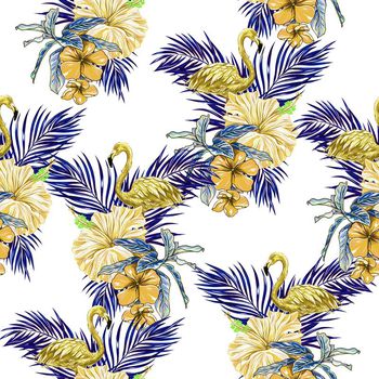 640416-烈火鸟热带棕树叶黄