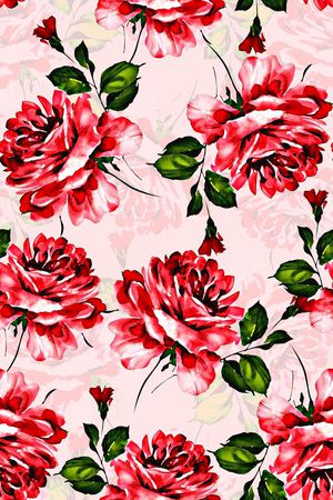 时尚抽象手绘玫瑰花花卉数码印花印花华亿平台图片