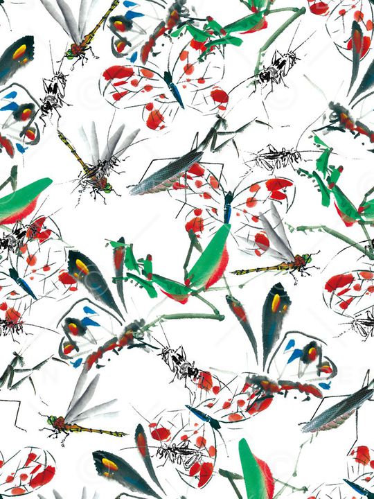 时尚、水墨、昆虫印花华亿平台图片