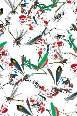 时尚、水墨、昆虫印花华亿平台图片