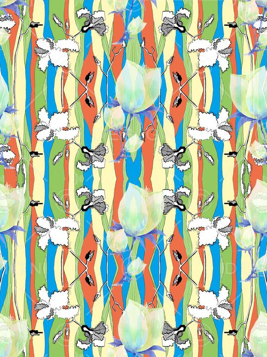 复古、手绘、线条、花卉印花华亿平台图片