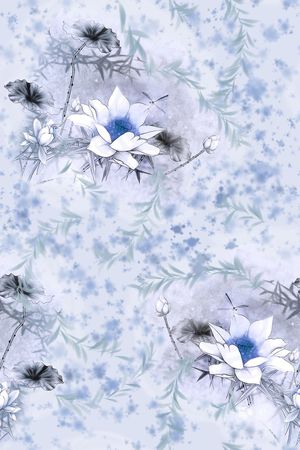 水墨荷花印花华亿平台图片