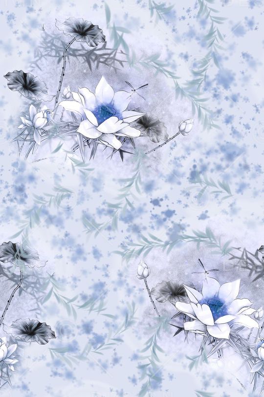 水墨荷花印花华亿平台图片