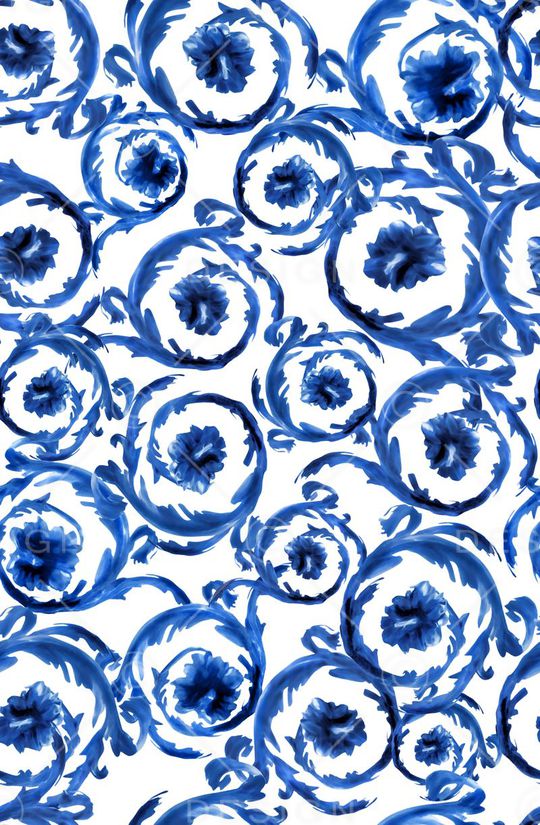 Versace范思哲手绘卷草青花瓷风格印花华亿平台图片