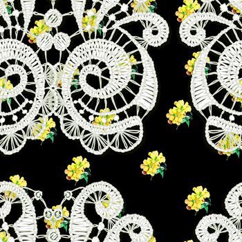 641022-编织蕾丝花卉黄黑